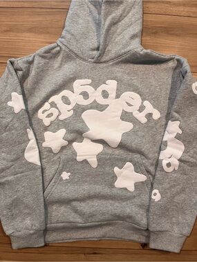 Grey sp5der hoodie size medium